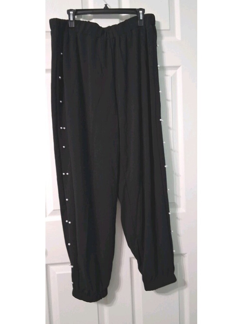 Black With White Pearl Lounge Pants, Cuffed,Size 3X* (U.S. 1X), GUC